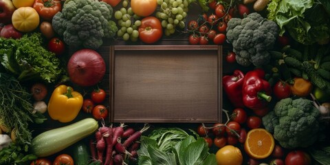fruits and vegetables with space for text top view Generative AI - obrazy, fototapety, plakaty