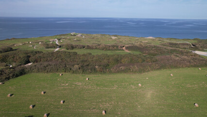 The World War II Pointe du Hoc Ranger Monument. Pointe du Hoc is a high point between two of the...