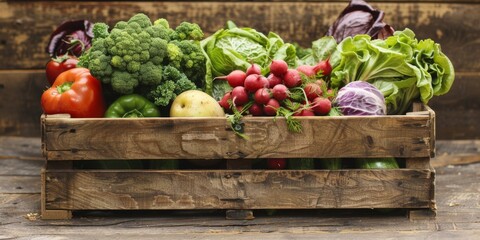 vegetables in a wooden box Generative AI - obrazy, fototapety, plakaty