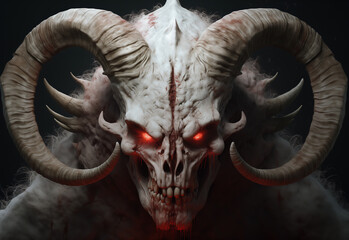 Fototapeta premium white monster with horns, demon, art illustration