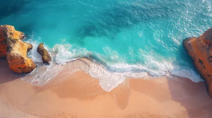 Fototapeten A drone captures the pristine Baleal beach with its clear waves and sandy shores in Portugal © Dimitri