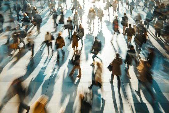 Large Group Of People Walking Down A Street