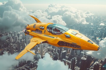 Yellow Plane Flying Over City