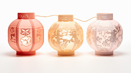 Romantic paper lanterns real photography isolated