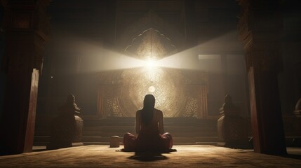 Woman Sitting on Floor in Front of Light