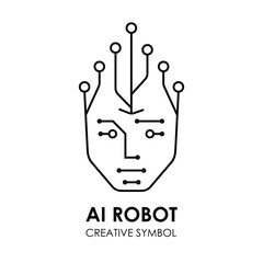 Digital AI Robot Logo Vector: Artificial Intelligence, Smart Technology, Futuristic Design.