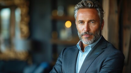 Fototapeta premium Businessman in Suit and Tie Standing at Window