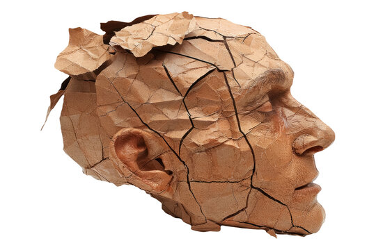 cracked painted head surface revealing ear isolated on transparent background 