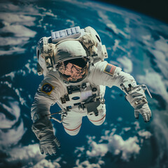 Astronaut Floating in Space with Earth in the Background - obrazy, fototapety, plakaty
