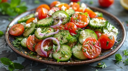 Plate of Cucumber and Tomato Salad