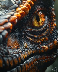 Fototapeta premium a very close up image of a Dinosaur Trex eye , generated with AI