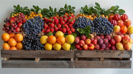 Wooden Crate Filled With Various Types of Fruit