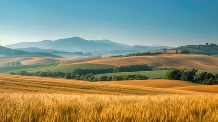 Fototapeta premium Grassy Field With Hills in Background
