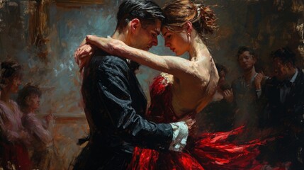 Rhythmic elegance: embracing the timeless allure of waltz, a dance of grace and harmony, partners move in rhythmic synchronization, swirling and twirling to enchanting melody of a classic composition. - obrazy, fototapety, plakaty