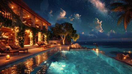 Pool Overlooking Night Sky