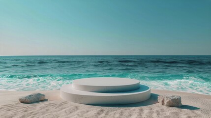 Fototapeta na wymiar White Circular Object on Sandy Beach