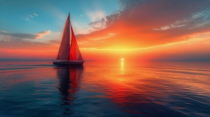 Red Sailboat Floating on Water