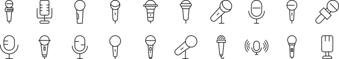 Microphone Line Icons collection. Editable stroke. Simple linear illustration for web sites, newspapers, articles book