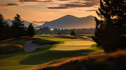 Naklejka na ściany i meble Twilight Masterpiece: A Scenic Portrayal of an Exceptional British Columbia Golf Course