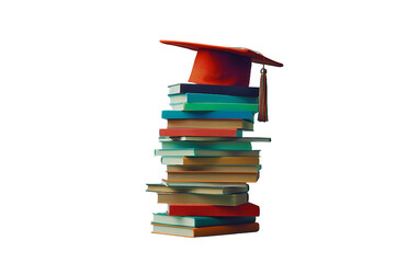 Stack of Books Crafting the Shape of Graduation Success Isolated on Transparent Background PNG.