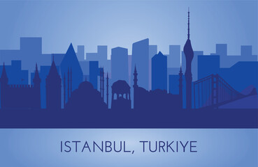 Obraz premium Istanbul, Turkiye skyline, silhouette. This illustration represents the country with its most notable buildings. Vector is fully editable, every object is holistic and movable