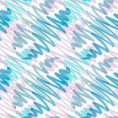 Seamless pattern with abstract line, Zigzag brush strokes, waves background. Blue colours.