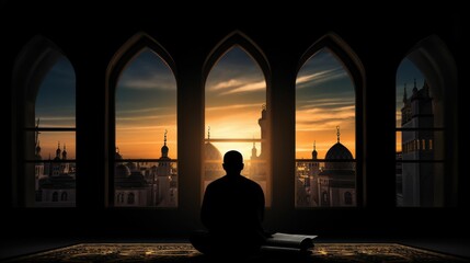 Man Sitting on Rug by Window for Ramadan 2024