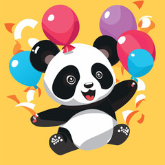 panda in fun parade with confetti and balloons to celebrate great achievements, vector illustration kawaii
