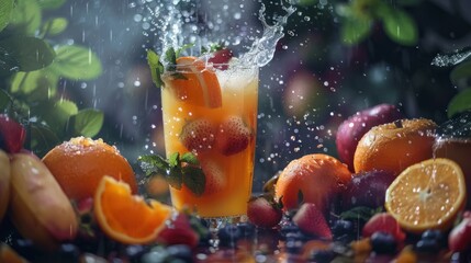Healthy fresh fruits juice, drink. Vitamins, fitness drink, health food. - obrazy, fototapety, plakaty
