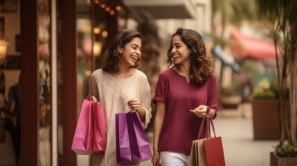 Two Women Walking Down a Street Holding Shopping Bags