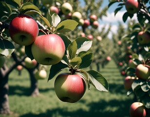 Ripe apples on a branch. Apple orchard