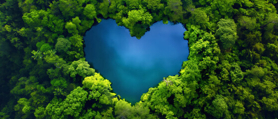 Heart shaped lake in a park, aerial view. Generative AI - obrazy, fototapety, plakaty