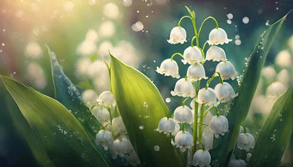 Rolgordijnen Beautiful lily of valley. Blooming flowers. Spring season. Natural floral background. © hardvicore