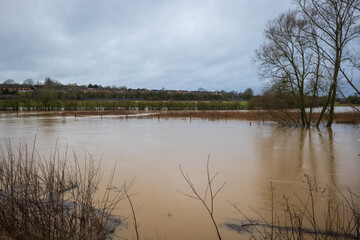 Nene river flooding during heavy rains in Northampton England UK