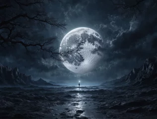 Raamstickers Volle maan en bomen moon and clouds