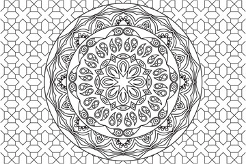 Circular pattern. Mandala Coloring page for kids and adults. Decorative ornament ethnic oriental style. Isolated on white background. line art drawing coloring page relaxation and meditation. Vector
