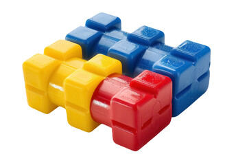 colorful interlocking toy blocks isolated on transparent background