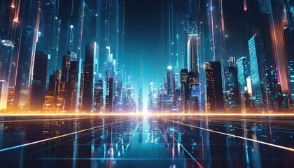 urban architecture, cityscape with space and neon light effect. Modern hi-tech, science, futuristic technology concept. Abstract digital high tech city design for banner background