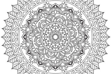 Circular pattern. Mandala Coloring page for kids and adults. Decorative ornament ethnic oriental style. Isolated on white background. line art drawing coloring page relaxation and meditation. Vector