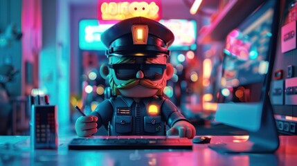 A medium shot of a playful security guard character protecting a user s online account from unauthorized access attempts - obrazy, fototapety, plakaty