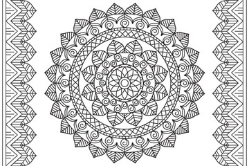 Circular pattern. Mandala Coloring page for kids and adults. Decorative ornament ethnic oriental style. Isolated on white background. line art drawing coloring page relaxation and meditation. Vector