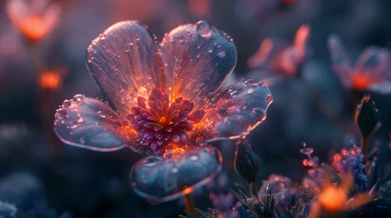 Fotobehang Effet Kirlian d'une fleur ouverte, hellébore en plein hiver © Leopoldine