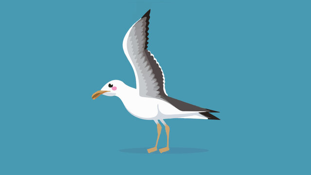 Flat Design Vector Illustration of a Seagull on a White Background. Perfect for Adding Coastal Vibes to Your Designs. 