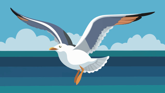 Flat Design Vector Illustration of a Seagull on a White Background. Perfect for Adding Coastal Vibes to Your Designs. 