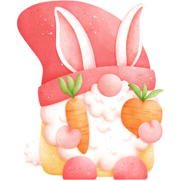 Watercolor Easter Gnome Illustration Isolated on Transparent Background