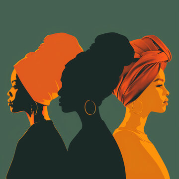 An orange and dark green duotone image of three women for women's history celebrating women's history