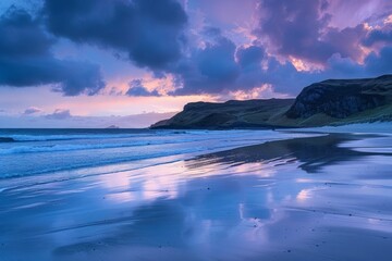 Fototapeta na wymiar A beautiful beach with a calm ocean and a beautiful sunset