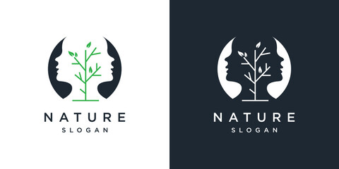 Tree person ecological symbol logo vector, human head and tree vector logo