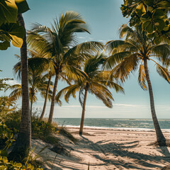 Fototapeta na wymiar Tropical Beach Paradise with Lush Palm Trees