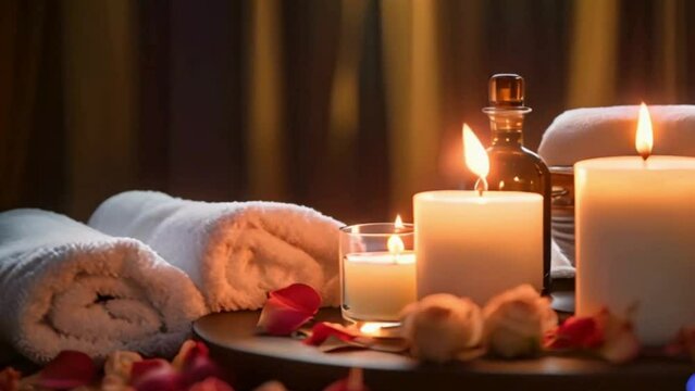 Luxury aromatherapy spa treatment with scented candle flame